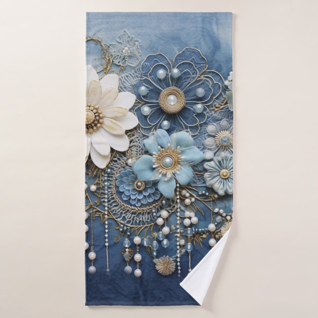 Costume jewellery on bue Denim Bath Towel Set (Bath Towel)