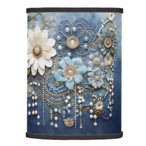 Costume jewellery on bue Denim Lamp Shade