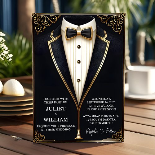 Costume Men Adult Tuxedo Bold Black Tie Wedding Invitation