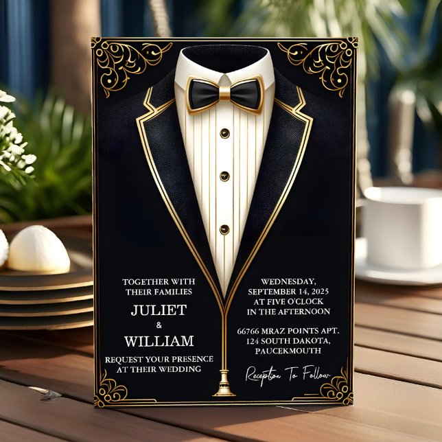Costume Men Adult Tuxedo Bold Black Tie Wedding Invitation (Creator Uploaded)