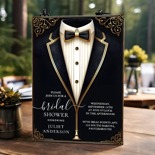 Costume Men Tuxedo Bold Black Tie Bridal Shower Invitation