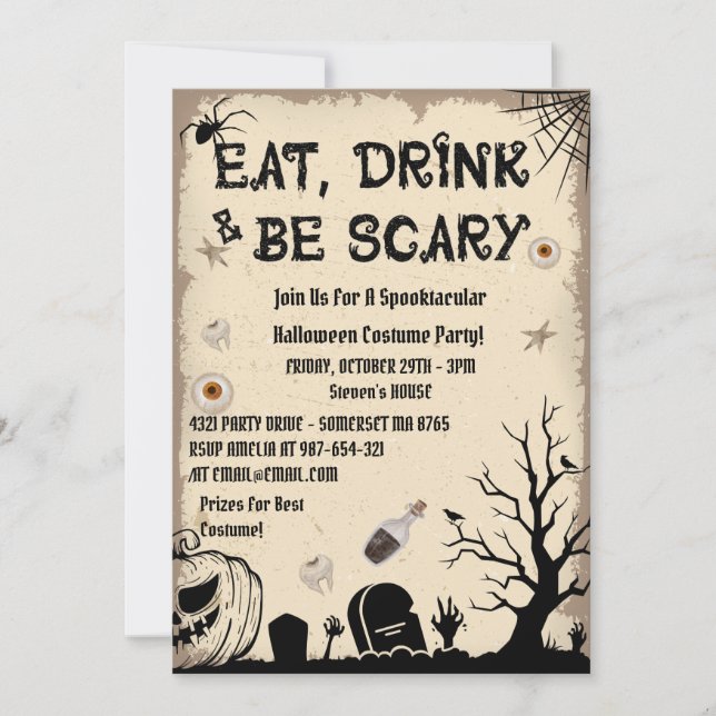 Costume Old And Vintage Party Halloween Invitation (Front)