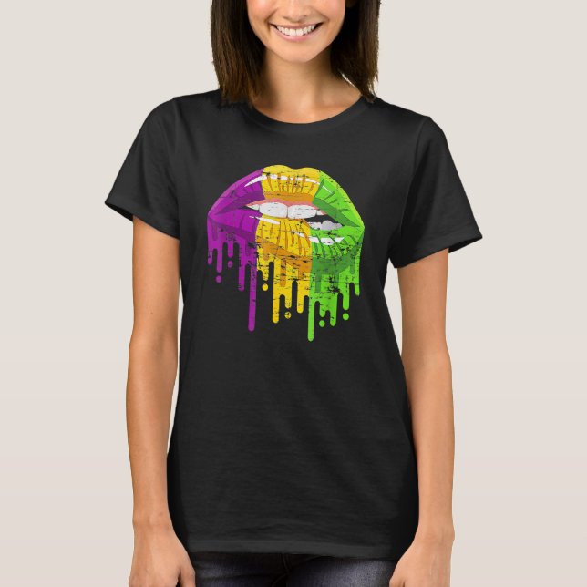 Costume Party Carnival Parade Women  Lips Mardi Gr T-Shirt (Front)