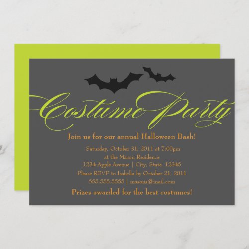 Costume Party Green Script Invitation