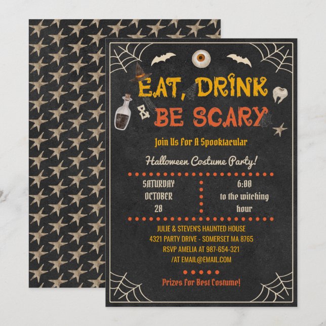 Costume Party Halloween, Eat Drink & Be Scary Invitation (Front/Back)