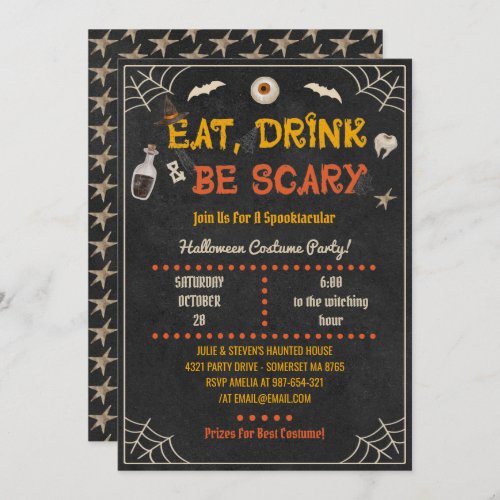 Costume Party Halloween Eat Drink  Be Scary Invitation