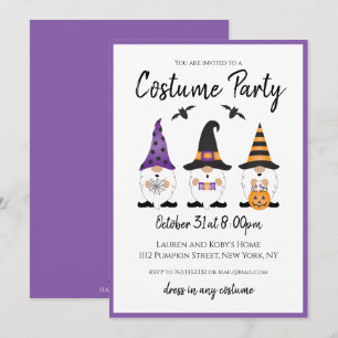 Costume Party Halloween Gnomes Purple Orange Invitation