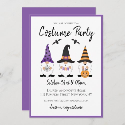 Costume Party Halloween Gnomes Purple Orange Invitation