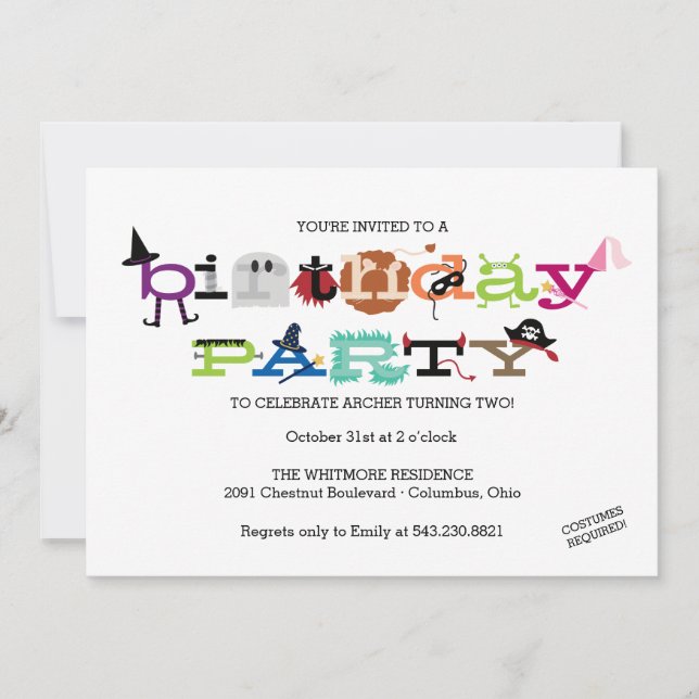 Costume Party Invite for Kid's Birthday Party (Front)