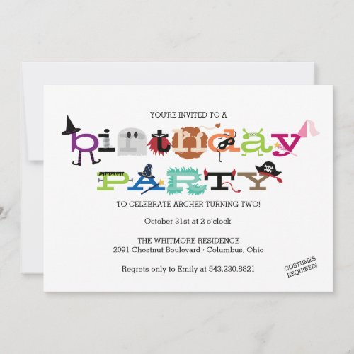 Costume Party Invite for Kids Birthday Party