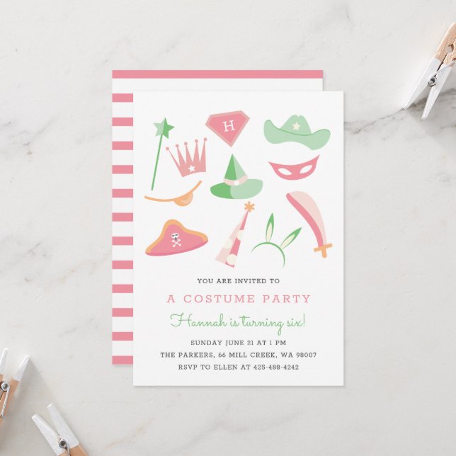 Costume Party Kids birthday party pastels Invitation (Front/Back In Situ)