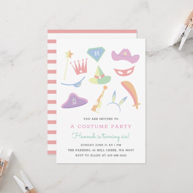 Costume Party Kids birthday party Rainbow 002 Invitation (Front/Back In Situ)