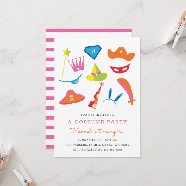 Costume Party Kids birthday party Rainbow 003 Invitation (Front/Back In Situ)