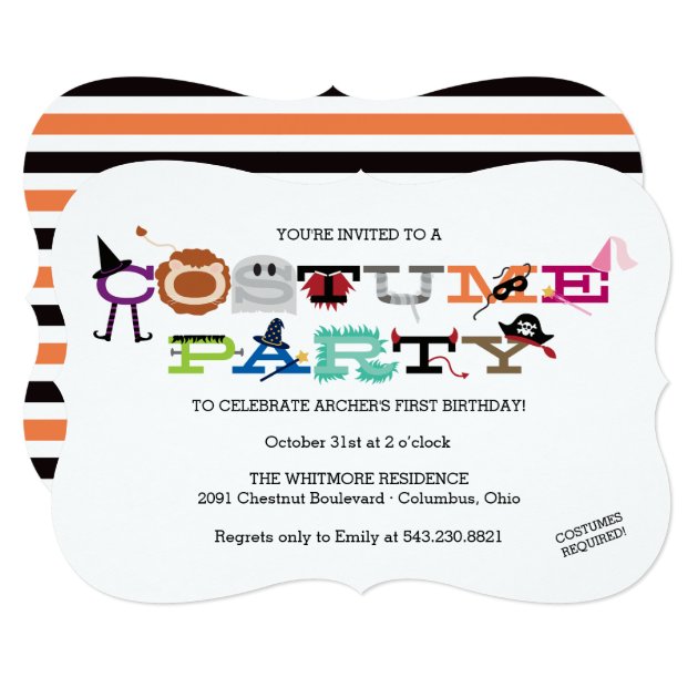 Costume Party Kid's Halloween Party Invitation. Card