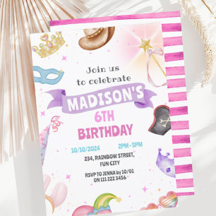 Costume Party Kids Pink Girl Birthday Invitation