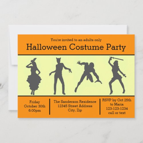 Costume Silhouette Orange _ Halloween Party Invite