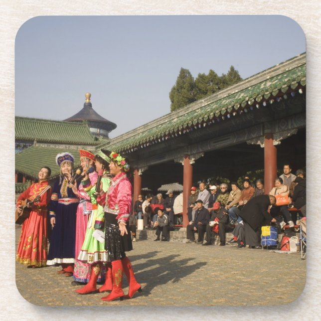 Costumed amateur folk dancers entertain drink coaster (Front)