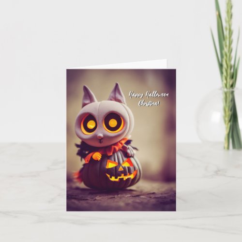 Costumed Halloween Cat Jack o Lantern Doll Figure Card