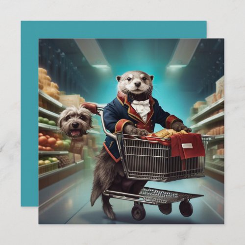 Costumed Otter with animals ghosts at supermarket Holiday Card