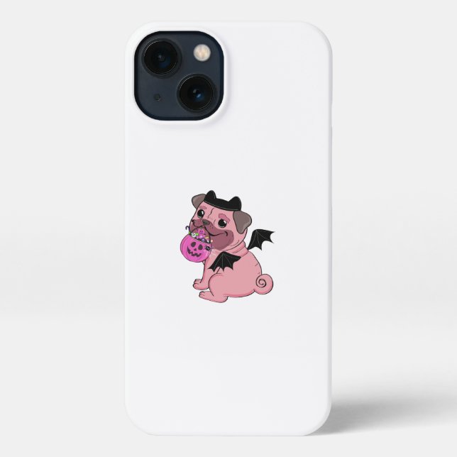 Costumed Pug with Candy Pumpkin iPhone Case (Back)