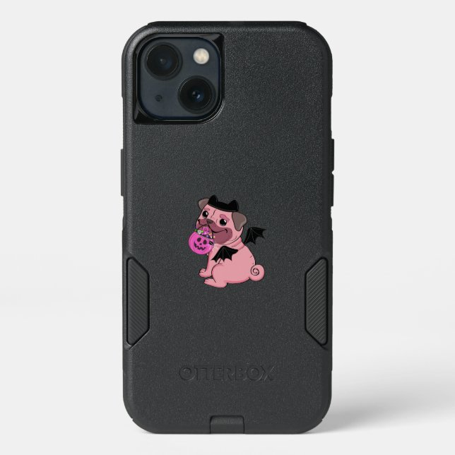 Costumed Pug with Candy Pumpkin Otterbox iPhone Case (Back)