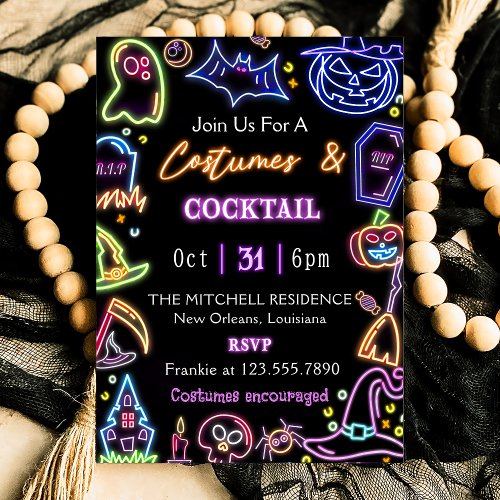 Costumes and Cocktail  Glow Dark Halloween Party  Invitation