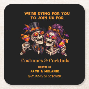 Costumes and Cocktails Adult Party Halloween Square Paper Coaster
