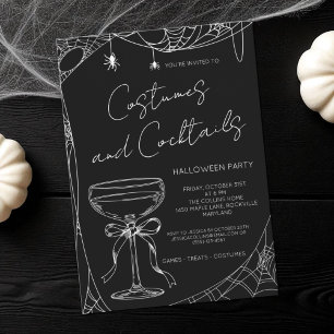 Costumes and Cocktails Black Adult Halloween Party Invitation