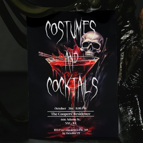 Costumes and Cocktails Bloody Adult Halloween Invitation