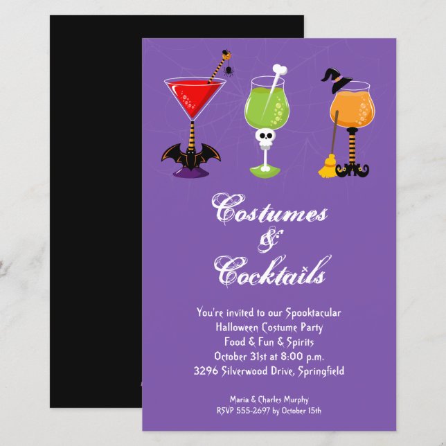Costumes and Cocktails Budget Halloween Invitation (Front/Back)