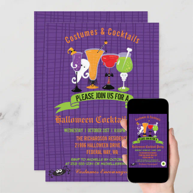 Costumes and Cocktails Halloween Party Invitation | Zazzle