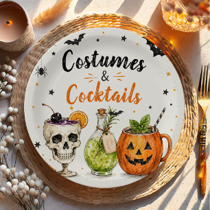 Costumes And Cocktails Hand Drawn Happy Halloween Paper Plates