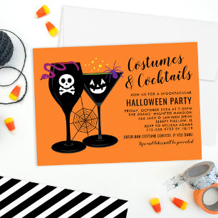 Costumes and Cocktails Orange Spooktacular Party Invitation