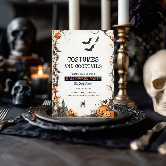 Costumes and Cocktails Scary Halloween Party Holiday Card (Creator Uploaded)