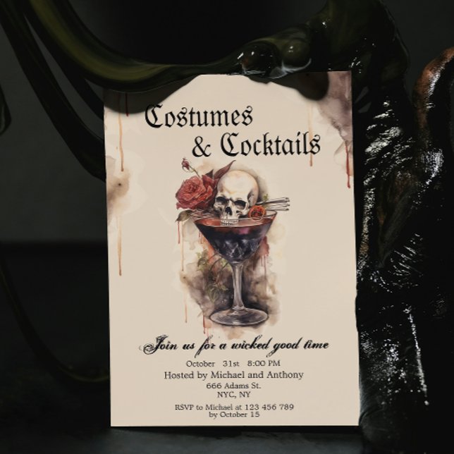 Costumes and Cocktails Sculls & Roses Halloween Invitation (Creator Uploaded)