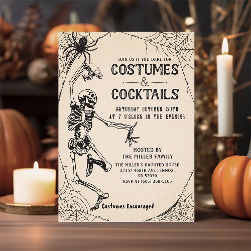 Costumes and Cocktails Skeleton Adult Halloween Invitation