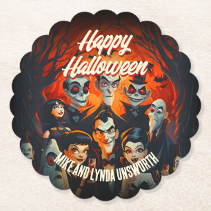 Costumes and Cocktails Vintage Halloween Party Paper Coaster