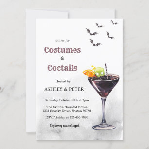 Costumes & Cocktail Adult Skull Halloween Party Invitation