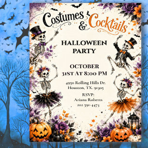 Costumes Cocktails Dancing Skeleton Halloween Invitation