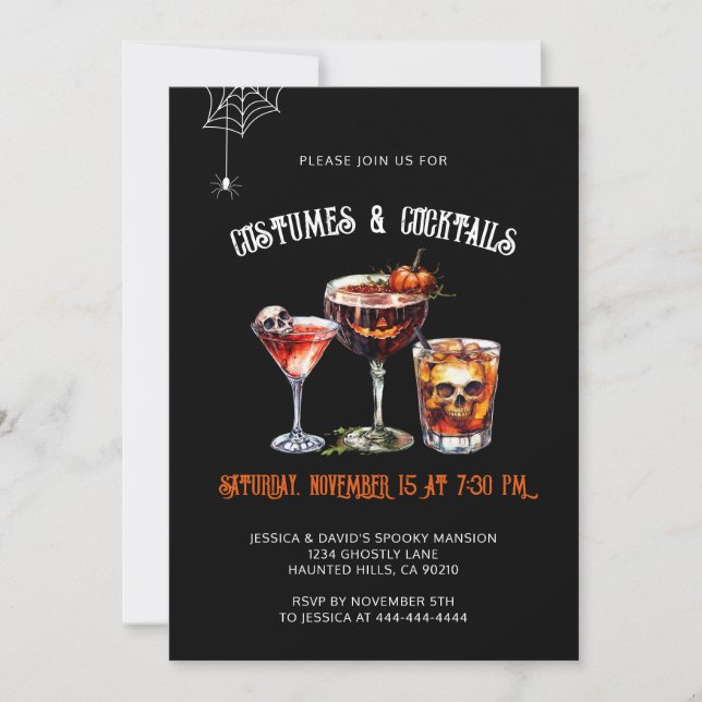 Costumes & Cocktails Elegant Halloween Party Invitation (Front)