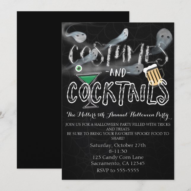 Costumes & Cocktails Halloween Party Invitations (Front/Back)