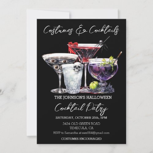 Costumes  Cocktails Halloween Party Watercolor In Invitation