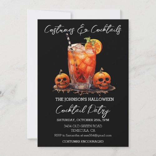 Costumes  Cocktails Halloween Party Watercolor Invitation