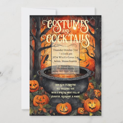 Costumes  Cocktails Halloween Party Watercolor  Invitation
