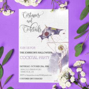 Costumes & Cocktails Halloween Party Watercolor Invitation