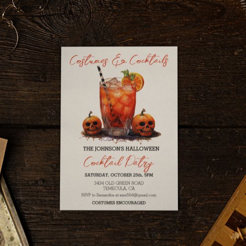 Costumes  Cocktails Halloween Party Watercolor Invitation
