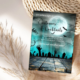 Costumes & Cocktails Halloween-Spooky Trees & Bats Invitation