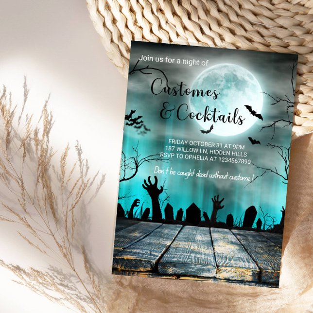 Costumes & Cocktails Halloween-Spooky Trees & Bats Invitation (Creator Uploaded)