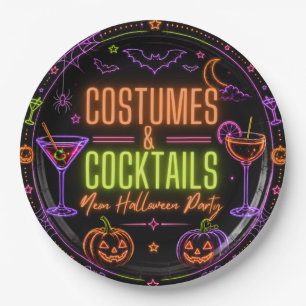 Costumes & Cocktails Neon Halloween Party Design Paper Plates