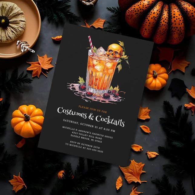 Costumes & Cocktails Skull Glass Halloween Party Holiday Card (Creator Uploaded)